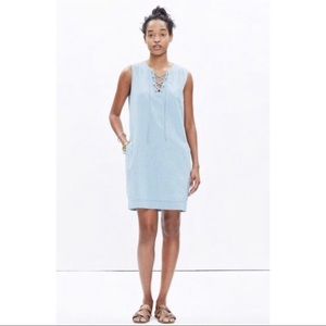 Madewell Chambray Lace Up Shift Dress